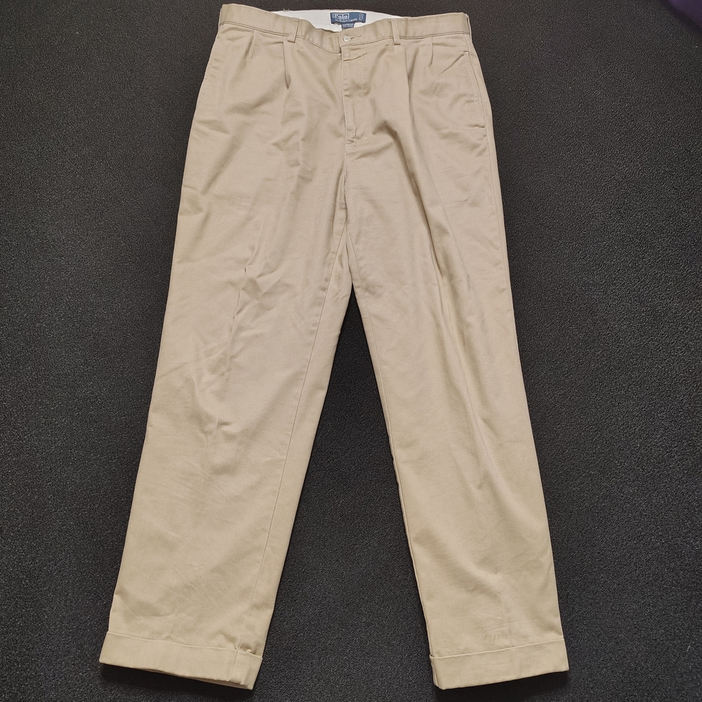 Polo Ralph Lauren Hammond Pants Mens 38x32 Khaki Beige Pleated Chino Cuffed